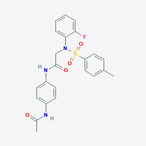 molecular formula C23H22FN3O4S B425696 N-[4-(acetylamino)phenyl]-2-{2-fluoro[(4-methylphenyl)sulfonyl]anilino}acetamide 