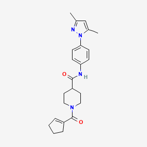 molecular formula C23H28N4O2 B4257001 1-(1-cyclopenten-1-ylcarbonyl)-N-[4-(3,5-dimethyl-1H-pyrazol-1-yl)phenyl]-4-piperidinecarboxamide 