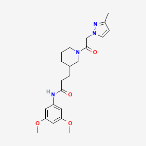 molecular formula C22H30N4O4 B4257058 N-(3,5-dimethoxyphenyl)-3-{1-[(3-methyl-1H-pyrazol-1-yl)acetyl]-3-piperidinyl}propanamide 