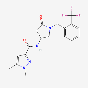molecular formula C18H19F3N4O2 B4257069 1,5-dimethyl-N-{5-oxo-1-[2-(trifluoromethyl)benzyl]-3-pyrrolidinyl}-1H-pyrazole-3-carboxamide 