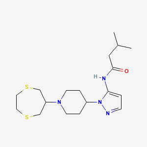 molecular formula C18H30N4OS2 B4257226 N-{1-[1-(1,4-dithiepan-6-yl)-4-piperidinyl]-1H-pyrazol-5-yl}-3-methylbutanamide 