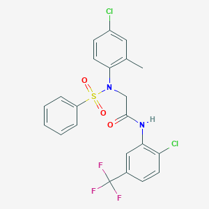 molecular formula C22H17Cl2F3N2O3S B425727 2-[4-chloro-2-methyl(phenylsulfonyl)anilino]-N-[2-chloro-5-(trifluoromethyl)phenyl]acetamide 