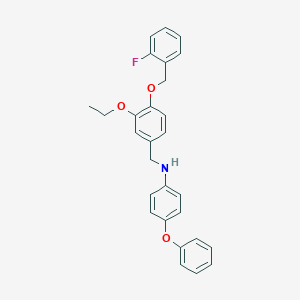 molecular formula C28H26FNO3 B425740 N-{3-ethoxy-4-[(2-fluorobenzyl)oxy]benzyl}-4-phenoxyaniline 