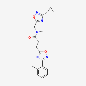 molecular formula C19H21N5O3 B4257454 N-[(3-cyclopropyl-1,2,4-oxadiazol-5-yl)methyl]-N-methyl-3-[3-(2-methylphenyl)-1,2,4-oxadiazol-5-yl]propanamide 