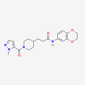 molecular formula C21H26N4O4 B4257474 N-(2,3-dihydro-1,4-benzodioxin-6-yl)-3-{1-[(1-methyl-1H-pyrazol-5-yl)carbonyl]-4-piperidinyl}propanamide 