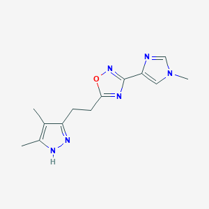 molecular formula C13H16N6O B4257479 5-[2-(3,4-dimethyl-1H-pyrazol-5-yl)ethyl]-3-(1-methyl-1H-imidazol-4-yl)-1,2,4-oxadiazole trifluoroacetate 