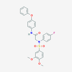 molecular formula C28H25FN2O6S B425755 2-{[(3,4-dimethoxyphenyl)sulfonyl]-4-fluoroanilino}-N-(4-phenoxyphenyl)acetamide 