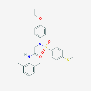 molecular formula C26H30N2O4S2 B425756 2-(4-ethoxy{[4-(methylsulfanyl)phenyl]sulfonyl}anilino)-N-mesitylacetamide 