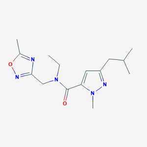 molecular formula C15H23N5O2 B4257649 N-ethyl-3-isobutyl-1-methyl-N-[(5-methyl-1,2,4-oxadiazol-3-yl)methyl]-1H-pyrazole-5-carboxamide 