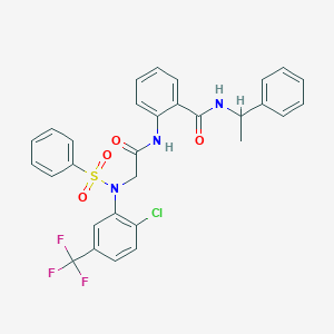 molecular formula C30H25ClF3N3O4S B425765 2-({[2-chloro(phenylsulfonyl)-5-(trifluoromethyl)anilino]acetyl}amino)-N-(1-phenylethyl)benzamide 