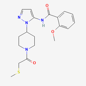 molecular formula C19H24N4O3S B4257677 2-methoxy-N-(1-{1-[(methylthio)acetyl]-4-piperidinyl}-1H-pyrazol-5-yl)benzamide 