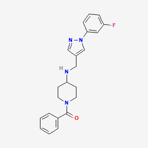 molecular formula C22H23FN4O B4257706 1-benzoyl-N-{[1-(3-fluorophenyl)-1H-pyrazol-4-yl]methyl}piperidin-4-amine 