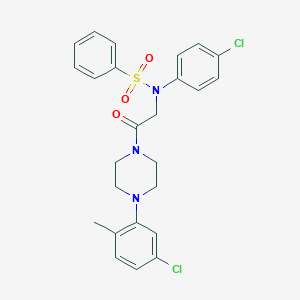 molecular formula C25H25Cl2N3O3S B425771 N-{2-[4-(5-chloro-2-methylphenyl)-1-piperazinyl]-2-oxoethyl}-N-(4-chlorophenyl)benzenesulfonamide 