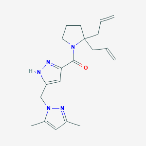molecular formula C20H27N5O B4257736 1-({3-[(2,2-diallyl-1-pyrrolidinyl)carbonyl]-1H-pyrazol-5-yl}methyl)-3,5-dimethyl-1H-pyrazole 