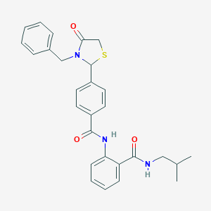 molecular formula C28H29N3O3S B425774 2-({[4-(3-benzyl-4-oxo-1,3-thiazolidin-2-yl)phenyl]carbonyl}amino)-N-(2-methylpropyl)benzamide 