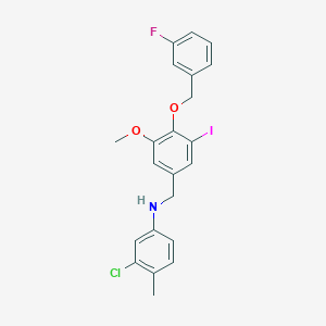 molecular formula C22H20ClFINO2 B425780 3-chloro-N-{4-[(3-fluorobenzyl)oxy]-3-iodo-5-methoxybenzyl}-4-methylaniline 