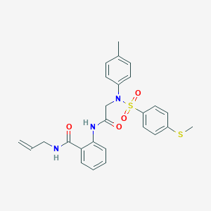 molecular formula C26H27N3O4S2 B425786 N-allyl-2-{[(4-methyl{[4-(methylsulfanyl)phenyl]sulfonyl}anilino)acetyl]amino}benzamide 