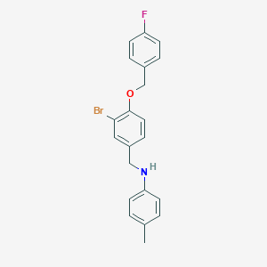molecular formula C21H19BrFNO B425787 N-{3-bromo-4-[(4-fluorobenzyl)oxy]benzyl}-4-methylaniline 
