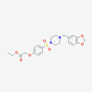 molecular formula C22H26N2O7S B425789 Ethyl (4-{[4-(1,3-benzodioxol-5-ylmethyl)-1-piperazinyl]sulfonyl}phenoxy)acetate 