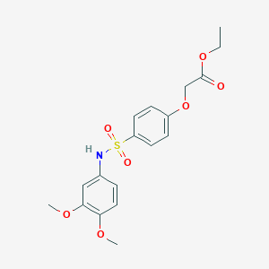 molecular formula C18H21NO7S B425794 Ethyl {4-[(3,4-dimethoxyanilino)sulfonyl]phenoxy}acetate 