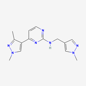 molecular formula C14H17N7 B4257987 4-(1,3-dimethyl-1H-pyrazol-4-yl)-N-[(1-methyl-1H-pyrazol-4-yl)methyl]pyrimidin-2-amine 