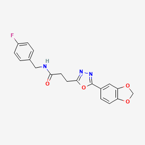 molecular formula C19H16FN3O4 B4258021 3-[5-(1,3-benzodioxol-5-yl)-1,3,4-oxadiazol-2-yl]-N-(4-fluorobenzyl)propanamide 