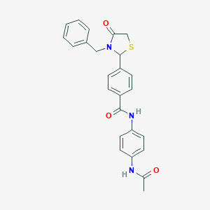 molecular formula C25H23N3O3S B425808 N-[4-(acetylamino)phenyl]-4-(3-benzyl-4-oxo-1,3-thiazolidin-2-yl)benzamide 