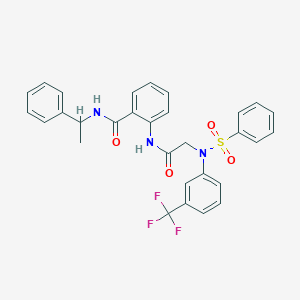 molecular formula C30H26F3N3O4S B425816 N-(1-phenylethyl)-2-({[(phenylsulfonyl)-3-(trifluoromethyl)anilino]acetyl}amino)benzamide 