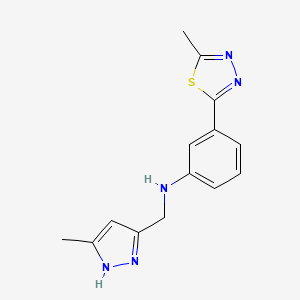 N-[(5-methyl-1H-pyrazol-3-yl)methyl]-3-(5-methyl-1,3,4-thiadiazol-2-yl)aniline