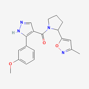 molecular formula C19H20N4O3 B4258308 5-(1-{[3-(3-methoxyphenyl)-1H-pyrazol-4-yl]carbonyl}pyrrolidin-2-yl)-3-methylisoxazole 