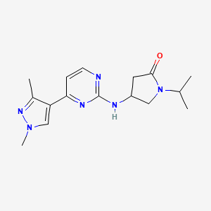 molecular formula C16H22N6O B4258335 4-{[4-(1,3-dimethyl-1H-pyrazol-4-yl)pyrimidin-2-yl]amino}-1-isopropylpyrrolidin-2-one 