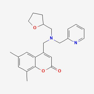 molecular formula C23H26N2O3 B4258392 6,8-dimethyl-4-{[(pyridin-2-ylmethyl)(tetrahydrofuran-2-ylmethyl)amino]methyl}-2H-chromen-2-one 