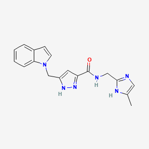 molecular formula C18H18N6O B4258439 5-(1H-indol-1-ylmethyl)-N-[(4-methyl-1H-imidazol-2-yl)methyl]-1H-pyrazole-3-carboxamide 