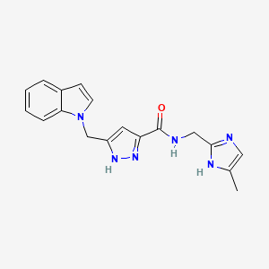 5-(1H-indol-1-ylmethyl)-N-[(4-methyl-1H-imidazol-2-yl)methyl]-1H-pyrazole-3-carboxamide