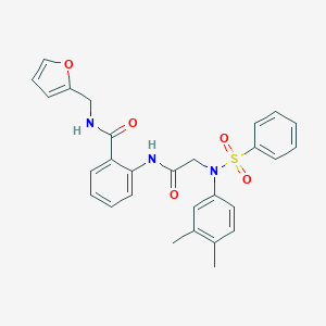 molecular formula C28H27N3O5S B425845 2-({[3,4-dimethyl(phenylsulfonyl)anilino]acetyl}amino)-N-(2-furylmethyl)benzamide 