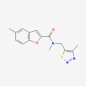 molecular formula C15H15N3O2S B4258470 N,5-dimethyl-N-[(4-methyl-1,2,3-thiadiazol-5-yl)methyl]-1-benzofuran-2-carboxamide 