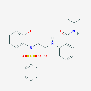 molecular formula C26H29N3O5S B425848 N-(sec-butyl)-2-({[2-methoxy(phenylsulfonyl)anilino]acetyl}amino)benzamide 