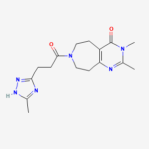molecular formula C16H22N6O2 B4258532 2,3-dimethyl-7-[3-(3-methyl-1H-1,2,4-triazol-5-yl)propanoyl]-3,5,6,7,8,9-hexahydro-4H-pyrimido[4,5-d]azepin-4-one 