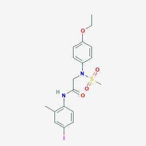 molecular formula C18H21IN2O4S B425860 2-[4-ethoxy(methylsulfonyl)anilino]-N-(4-iodo-2-methylphenyl)acetamide 