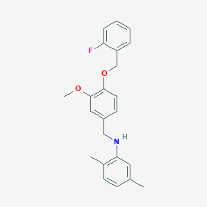 molecular formula C23H24FNO2 B425863 N-{4-[(2-fluorobenzyl)oxy]-3-methoxybenzyl}-2,5-dimethylaniline 