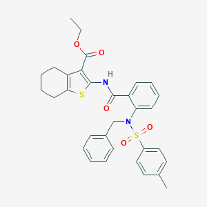 molecular formula C32H32N2O5S2 B425864 Ethyl 2-{[(2-{benzyl[(4-methylphenyl)sulfonyl]amino}phenyl)carbonyl]amino}-4,5,6,7-tetrahydro-1-benzothiophene-3-carboxylate 