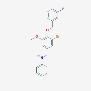 molecular formula C22H21BrFNO2 B425871 N-{3-bromo-4-[(3-fluorobenzyl)oxy]-5-methoxybenzyl}-4-methylaniline 