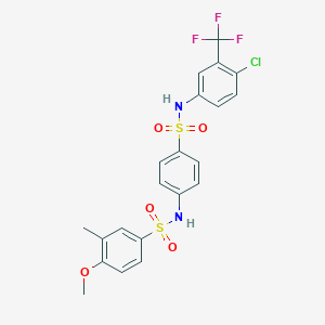 molecular formula C21H18ClF3N2O5S2 B425877 N-(4-{[4-chloro-3-(trifluoromethyl)anilino]sulfonyl}phenyl)-4-methoxy-3-methylbenzenesulfonamide 