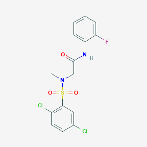 molecular formula C15H13Cl2FN2O3S B425879 2-[[(2,5-dichlorophenyl)sulfonyl](methyl)amino]-N-(2-fluorophenyl)acetamide 