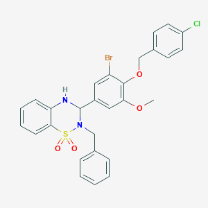molecular formula C28H24BrClN2O4S B425881 2-benzyl-3-{3-bromo-4-[(4-chlorobenzyl)oxy]-5-methoxyphenyl}-3,4-dihydro-2H-1,2,4-benzothiadiazine 1,1-dioxide 