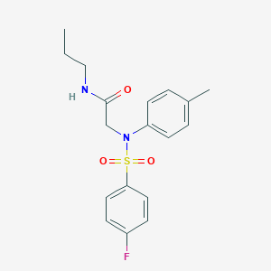molecular formula C18H21FN2O3S B425887 2-{[(4-fluorophenyl)sulfonyl]-4-methylanilino}-N-propylacetamide 