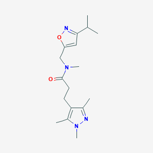 molecular formula C17H26N4O2 B4258873 N-[(3-isopropylisoxazol-5-yl)methyl]-N-methyl-3-(1,3,5-trimethyl-1H-pyrazol-4-yl)propanamide 