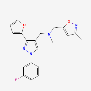 molecular formula C21H21FN4O2 B4258896 1-[1-(3-fluorophenyl)-3-(5-methyl-2-furyl)-1H-pyrazol-4-yl]-N-methyl-N-[(3-methyl-5-isoxazolyl)methyl]methanamine 
