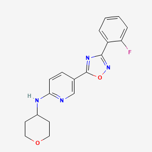 molecular formula C18H17FN4O2 B4258946 5-[3-(2-fluorophenyl)-1,2,4-oxadiazol-5-yl]-N-(tetrahydro-2H-pyran-4-yl)-2-pyridinamine 