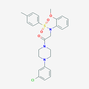 molecular formula C26H28ClN3O4S B425897 N-{2-[4-(3-chlorophenyl)-1-piperazinyl]-2-oxoethyl}-N-(2-methoxyphenyl)-4-methylbenzenesulfonamide 